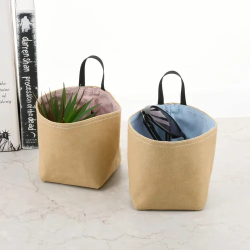 Vista 5 de CM Mini cesta colgante, pequeña bolsa de almacenamiento decorativa para pared y puerta, cesta plegable, 2