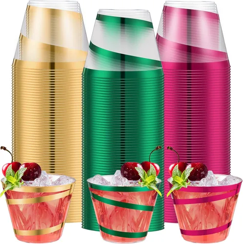 Vista 20 de Gejoy Vasos de plástico con borde de 9 onzas, vasos desechables para beber vino, vasos de graduación transparentes y elegantes para suministros