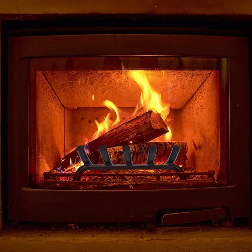 Vista 5 de Rejilla para chimenea de acero sólido redondo de 14 pulgadas, barra de 3/4" - Soporte resistente de hierro fundido forjado para interiores