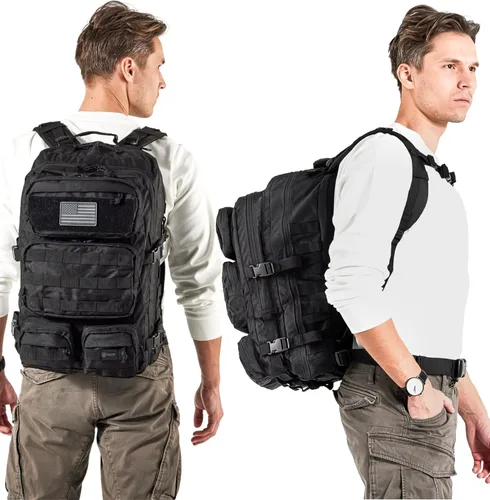 Vista 5 de Mochila Táctica Falko para Hombre y Mujer 50L Mochila 2.4 Veces Más Fuerte Mochila Militar Grande Tipo Molle, Mochila de Emergencia para Exteriores