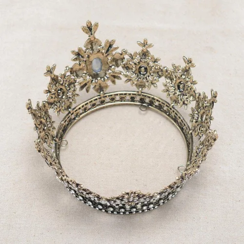 Vista 5 de hair jewelry crown tiaras for women European retro baroque round bridal crown ring headdress wedding accessories style atmosphere (Metal color A)