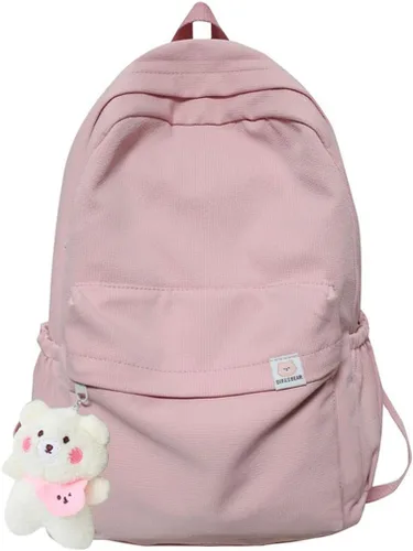 Vista 11 de Eagerrich Mochila Estética Mochila Bonita Útiles Escolares Bolsa para Laptop para Adolescentes Niñas Mujeres Estudiantes Color Sólido, Beige
