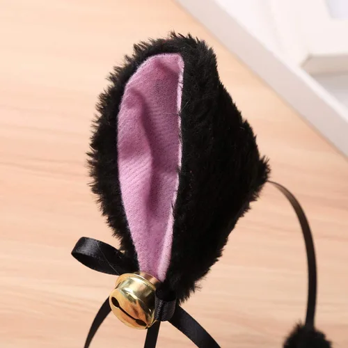 Vista 4 de TiaoBug Juego de disfraz de gato diseño de orejas de gato pajarita y cola para Halloween fiesta de Halloween accesorios de disfraz negro aro de pelo