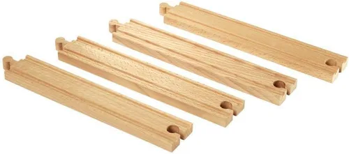 Vista 2 de BRIO World 33341 - Vías largas y rectas - 4 vías de tren de madera para niños a partir de 3 años