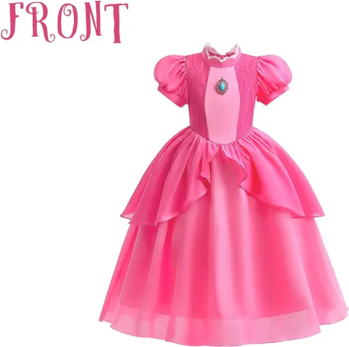 Vista 3 de LUCKDUCK Princess Peach Dress for Girls Princess Peach Costume for Little Girls Dress Up with Accessories