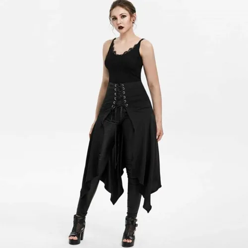 Vista 6 de SHOPESSA Disfraz de Halloween para mujer, pirata, gótico, punk, falda sexy, falda renacentista, corsé medieval, vestido corto