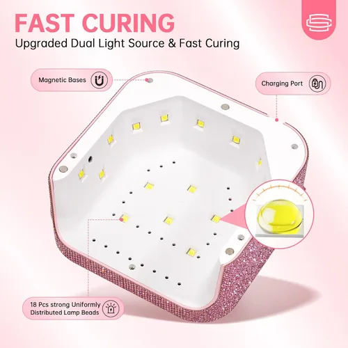 Vista 7 de Lámpara de uñas UV, luz UV para uñas de gel, lámpara de uñas de 48 W enchufable, mini lámpara de uñas con control táctil, sensor automático y 3
