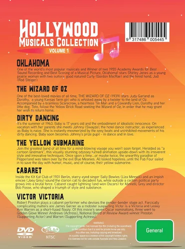 Vista 2 de 6 Movies - Hollywood Musicals Collection Volume 2 - Oklahoma The Wizard of Oz Dirty Dancing The Yellow Submarine Cabaret Victor Victoria - DVD