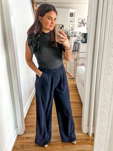 Vista 7 de GRAPENT Pantalones de pierna ancha para mujer, pantalones de vestir holgados de tiro alto para oficina, trabajo, negocios o uso informal