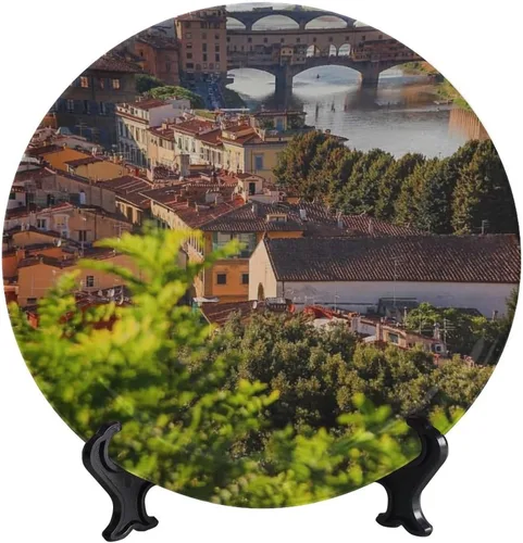 Vista 75 de Plato decorativo colgante de cerámica con temática de paisaje, plato decorativo redondo de plantas en maceta, con soporte decorativo, para sala