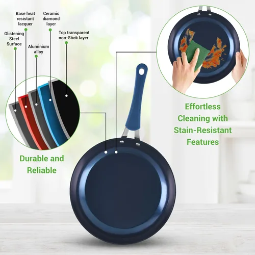 Vista 5 de NutriChef Juego de ollas y sartenes de 11 piezas, juego de utensilios de cocina antiadherentes con revestimiento de cerámica, asas frías al tacto