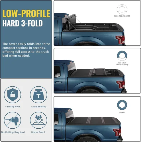 Vista 3 de Perfit Liner Cubierta tonneau plegable rígida de bajo perfil para Ford F-150 2015-2026 (Incl.F-150 Lightning) caja de 5.5 pies Fibra de vidrio