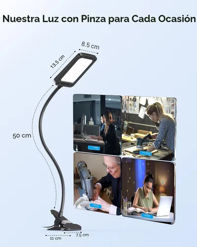 Vista 6 de TROND Lámpara de Escritorio LED con Abrazadera, 1000LM Súper Brillante Luz de Escritorio Regulable de 3 Niveles 6000K Luz de Día, Cuello de Cisne