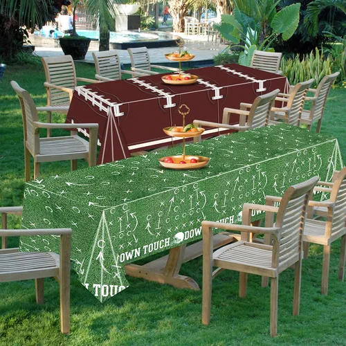 Vista 6 de Mantel de fútbol de plástico, manteles desechables para mesa rectangular, para el día del partido, decoración de fiesta de cumpleaños, suministros