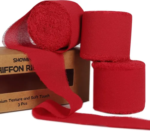 Vista 10 de 3 rollos de cinta de gasa con flecos hecha a mano, de chifón, color negro, de 1.5 pulgadas de ancho x 7 yardas de largo, cinta estilo seda