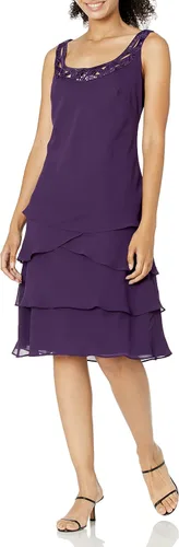 Vista 6 de SL Fashions Vestido de chaqueta de lentejuelas escalonadas adornado para mujer pequeño y regular Púrpura