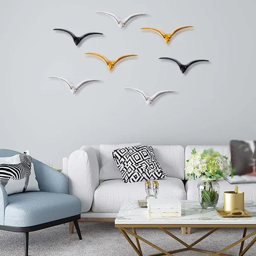 Vista 3 de La La Pet® Decoración de pared de ganso salvaje, esculturas de pájaros voladores de cerámica, adorno de pared 3D, decoración costera para colgar