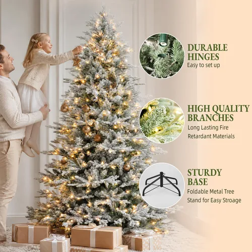 Vista 5 de 7.5FT Prelit Premium Flocked Christmas Tree, 3325 Realistic Tips Árbol flocado prémium