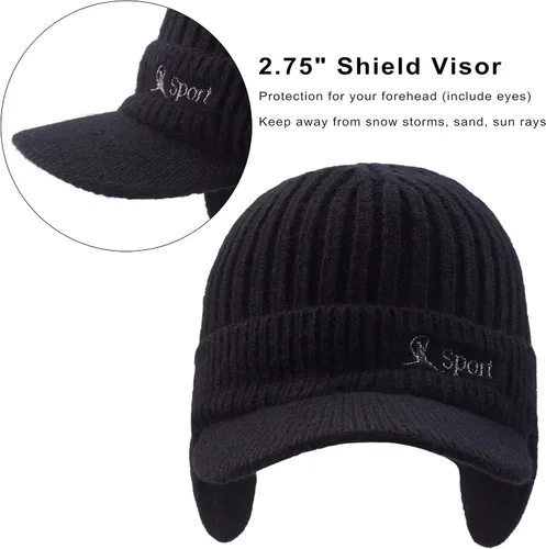 Vista 2 de Muryobao Gorro de invierno para hombre con forro polar con visera orejeras cálidas gorra de esquí