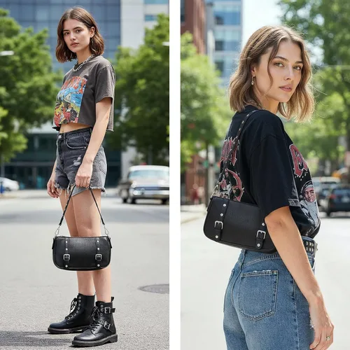 Vista 6 de Y2K - Bolso de hombro pequeño para mujer, estilo punk, con tachuelas