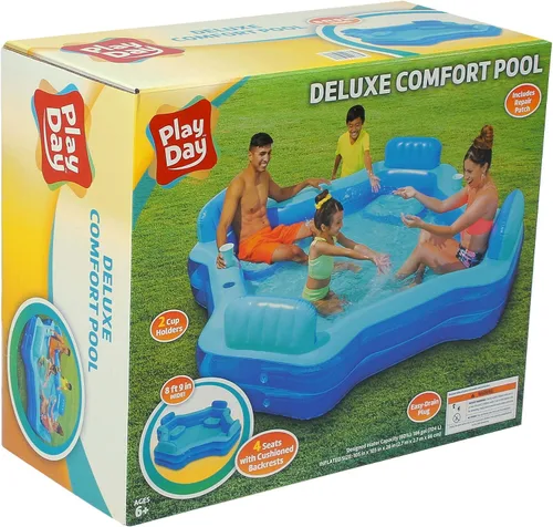 Vista 6 de Piscina familiar cuadrada inflable de lujo, azul, a partir de 6 años, unisex