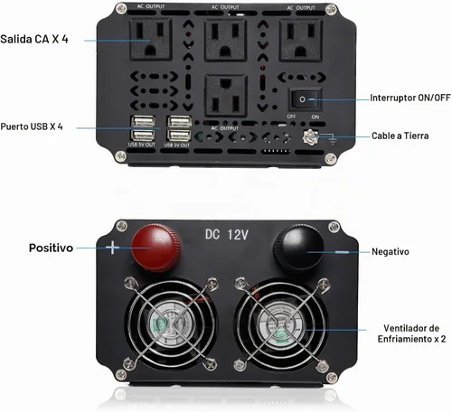 Vista 3 de Inversor de corriente de 3000 W, 12 V CC a 110 V/120 V