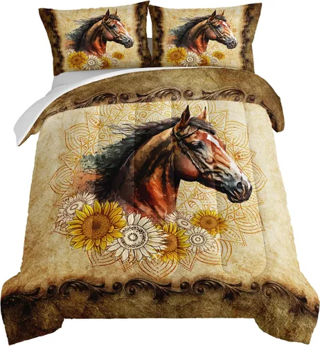 Vista 20 de HOSIMA Edredón de lobo salvaje tamaño individual, ropa de cama con estampado de animales del bosque con 2 fundas de almohada, juego de ropa de cama