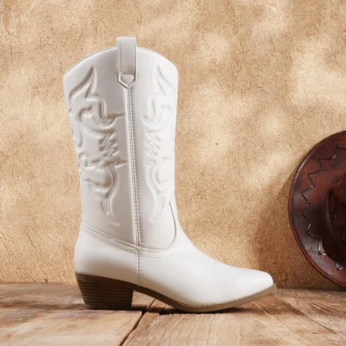 Vista 2 de DREAM PAIRS Botas vaqueras para mujer, botas vaqueras de media pantorrilla