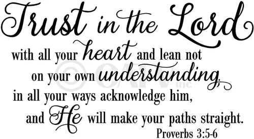 Vista 2 de Confíe en el Señor con todo su corazón.Proverbios 3:5-6 calcomanías de letras de vinilo decorativas para pared.