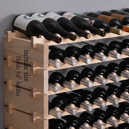 Vista 5 de Armario para vino independiente para piso, apilable, almacenamiento modular para encimera, soporte de vino de madera (100 botellas)