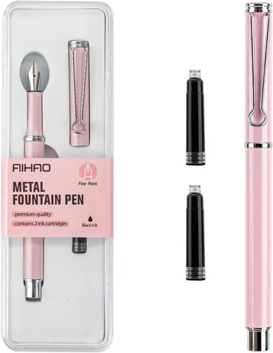 Vista 10 de AIHAO Pluma estilográfica recargable, punta fina, pluma estilográfica de metal con caja de regalo, tinta negra, 2 cartuchos de tinta en un juego