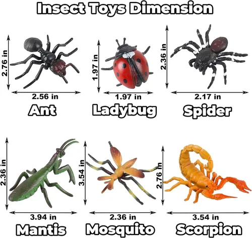 Vista 2 de Juguete realista de insectos e insectos para niños, 12 piezas de figuras de insectos de plástico grandes para niños con hormiga, mariquita, abeja