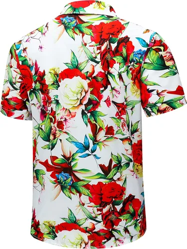 Vista 3 de SheLucki - Camisa hawaiana para hombre, unisex, estilo informal, manga corta, con botones y estampado de sombra de palmeras, para el verano