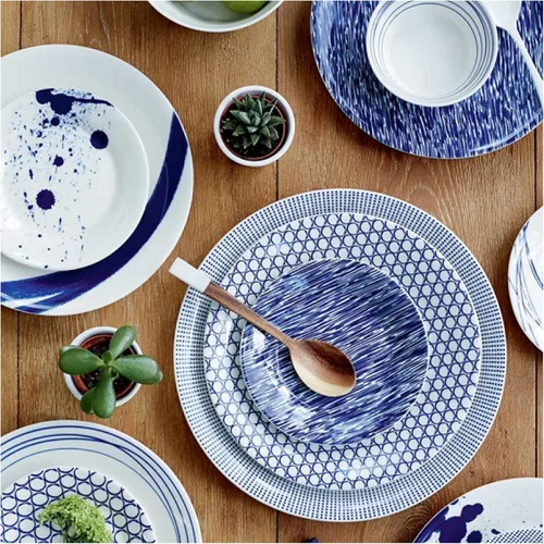 Vista 3 de Royal Doulton Pacific Dots Set de vajilla de porcelana., juego de 6 platos, Azul