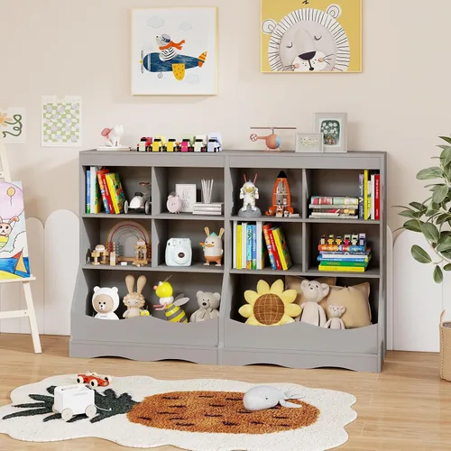 Vista 6 de Costzon Organizador de almacenamiento de juguetes, estantería infantil de 5 compartimentos con estribo y dispositivos antivuelcos, estantería