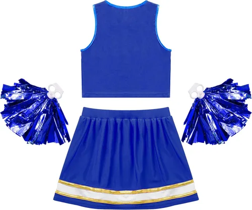 Vista 4 de XUNZOO Disfraz de líder de animadora para niñas, uniforme de animadora con falda plisada, disfraz de Halloween para cosplay
