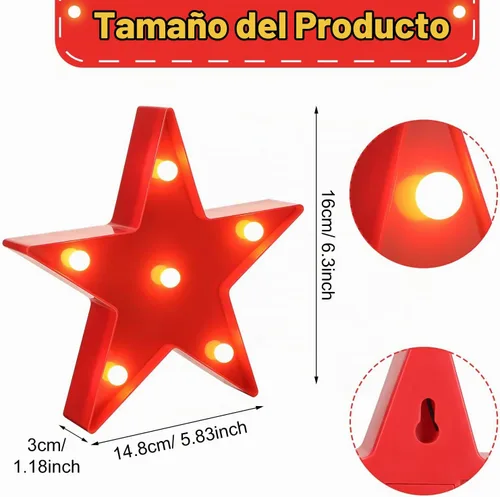 Vista 3 de Jutom 4 piezas LED estrella noche luz carpa signo rojo lámpara escritorio regalo