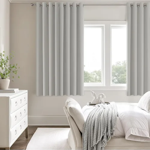 Vista 63 de ChrisDowa Cortinas 100% Opacas de Abedul Sólido de 45 Pulgadas de Largo, 2 Paneles para Dormitorio y Sala de Estar, Estilo Granja Oscurecedoras