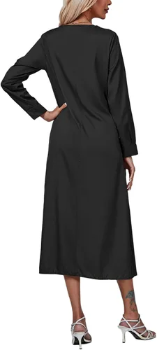 Vista 2 de Vrtige Vestido midi casual con cuello en V y manga larga con dobladillo fluido para mujer