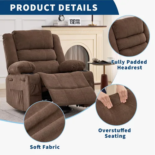 Vista 5 de Garvee Silla reclinable mecedora para adultos amplia giratoria de 360° Marrón