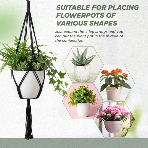 Vista 5 de EBOOT Paquete de 3 cuerdas grandes de macramé para colgar plantas de 33, 41, 48 pulgadas, para colgar macetas para decoración de interiores