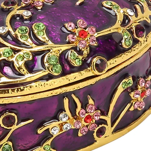 Vista 8 de TOPINCN Joyero con bisagras, caja de joyería clásica, almacenamiento seguro, decorativo, pintado a mano, detalles de baño para anillos (morado)