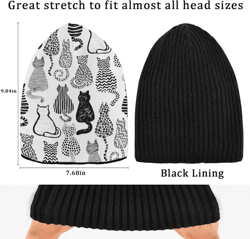 Vista 3 de Naanle Gorro de invierno para mujer, elástico, holgado, cálido, para invierno, color blanco y negro, gorro de esquí para mujer