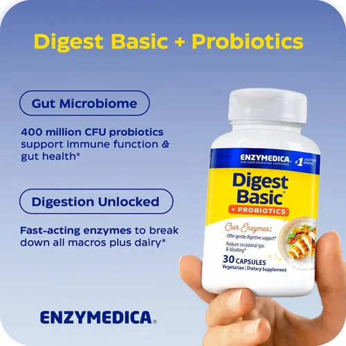 Vista 5 de Enzymedica Digest Basic + Probióticos - 30 Cápsulas Digestive Enzyme Supplement for Women & Men, Enzyme and Probiotic Capsules for Digestion, Gut