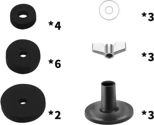 Vista 3 de 21 piezas de platillos accesorios de repuesto para platillos de fieltros, copa de fieltro de embrague Hi-Hat con mangas, tuercas de ala de base