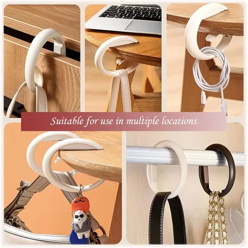 Vista 3 de Percha portátil para bolsos, gancho plegable portátil para mesa, soporte antideslizante sin perforaciones, colgador de mesa para oficina, lugares