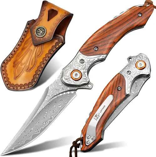 Vista 6 de Cuchillo de bolsillo Damasco para hombre, 7.78" VG10 cuchillo Negro