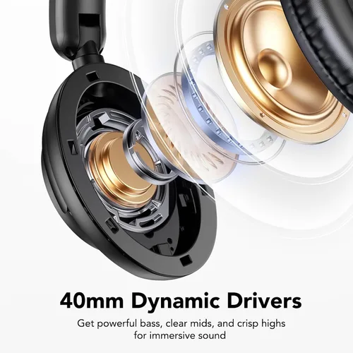 Vista 4 de Auriculares Bluetooth híbridos con cancelación activa de ruido, auriculares inalámbricos sobre la oreja con Bluetooth 5.4, tiempo de reproducción