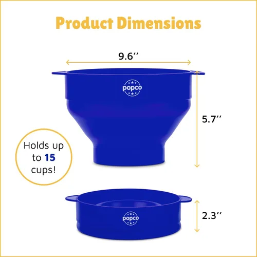 Vista 3 de POPCO Palomitas de maíz de silicona para microondas con asas, para hacer palomitas de maíz, para microondas, cuenco plegable, apto