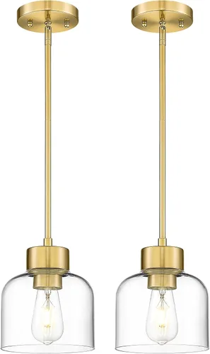 Vista 14 de Luces Colgantes Negras para Isla de Cocina, Accesorios de Luces Colgantes de 7" con Pantalla de Vidrio Transparente, Iluminación Colgante Moderna